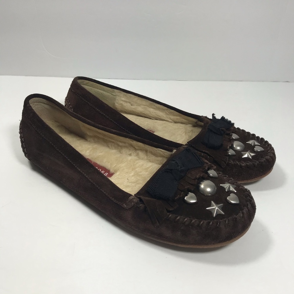 Marc Jacobs brown fuzzy slip on loafers moccasins